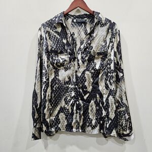 Jones New York Womens Silk Satin Snake Print Button Up Shirt Plus Size Artsy